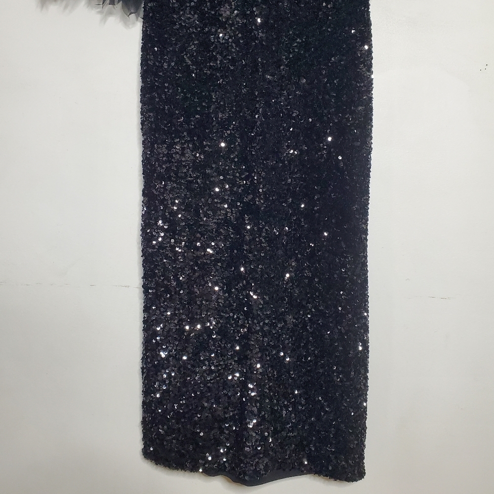 $898 Frances Valentine Regina Sequin Dress Size M Black Designer Wedding Glamour - Picture 15 of 16